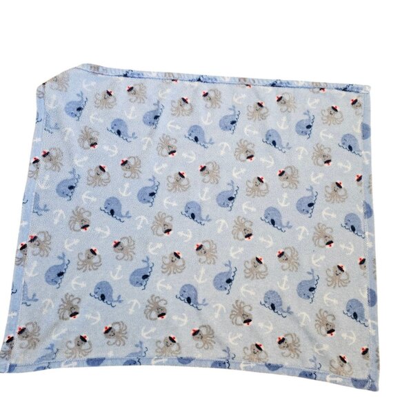 Parents Choice Walmart Blue Baby Blanket Octopus Sailor Hat Captain Whale Anchor - Picture 4 of 5